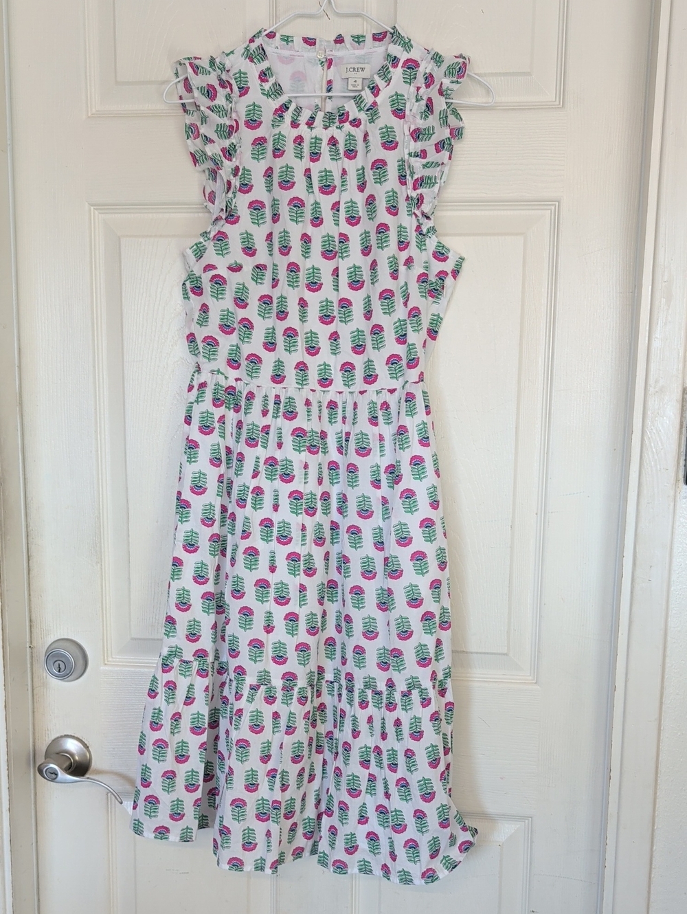 J. Crew White Midi Dress Floral Pattern Women 4